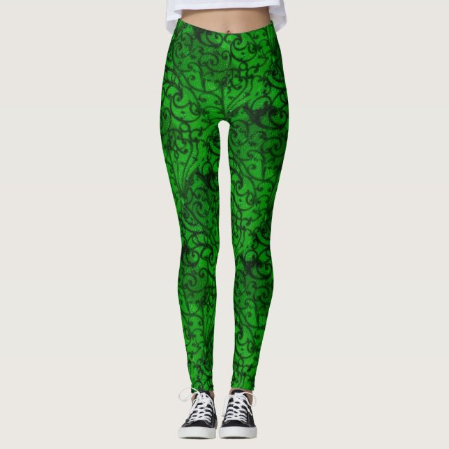 Scrollwork Green Leggings (Front)