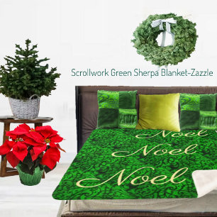 Scrollwork Green Sherpa Blanket