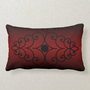 Scrollwork on Dark Red Gradient Lumbar Cushion
