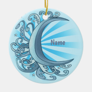 Scrolly Crescent Moon Ceramic Tree Decoration