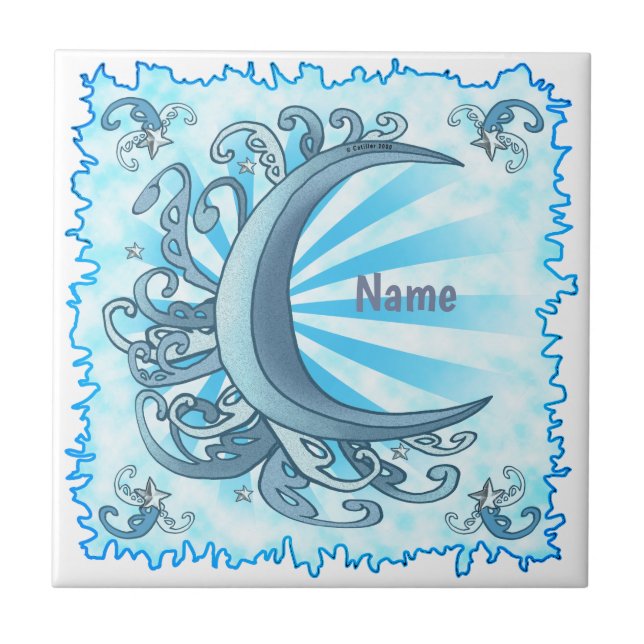 Scrolly Crescent Moon Tile (Front)