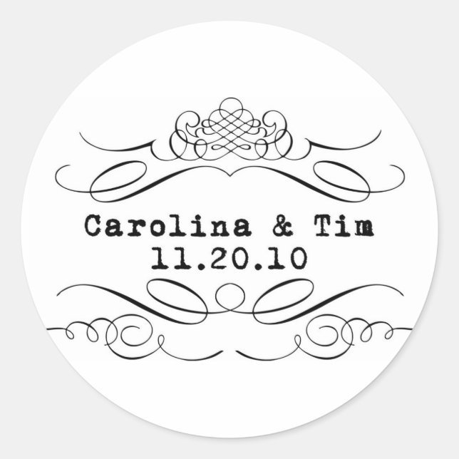 Scrolly Letterpress Monogram Classic Round Sticker (Front)