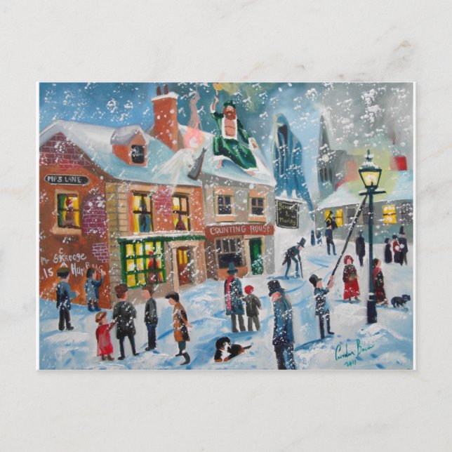 Scrooge A Christmas Carol winter snow scene ghosts Holiday Postcard (Front)