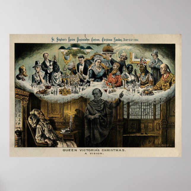 Scrooge Dreaming Queen Victoria Christmas Dinner Poster (Front)