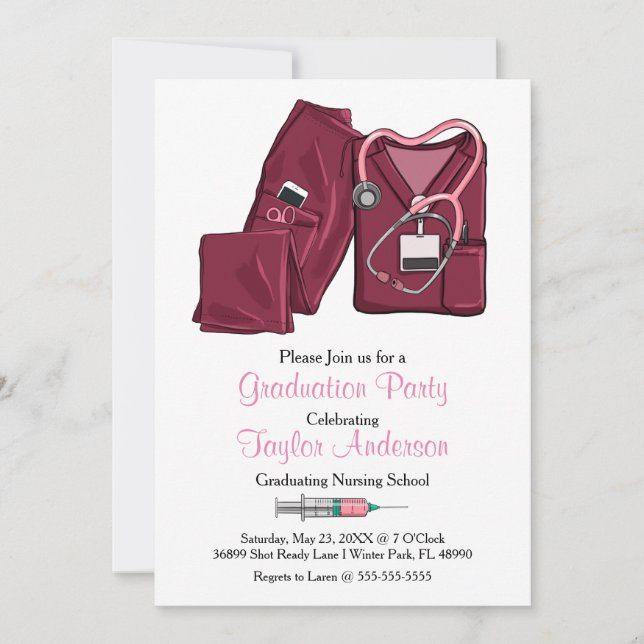 Scrub Nursing School Graduation Announcement (Front)