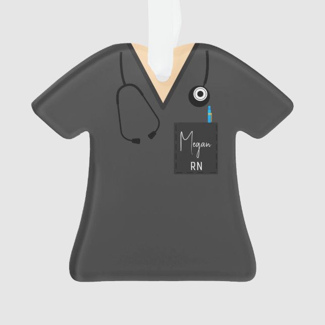 Scrub Top Ornament- Grey top with light skin Ornament (Front)