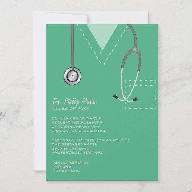 Scrubs Green Medical Graduation Invitation (Front)