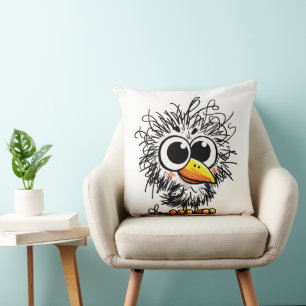 Scruffy Bird: Cute and Funny Art Cushion