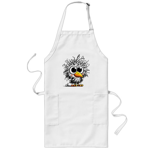Scruffy Bird: Cute and Funny Art Long Apron (Front)