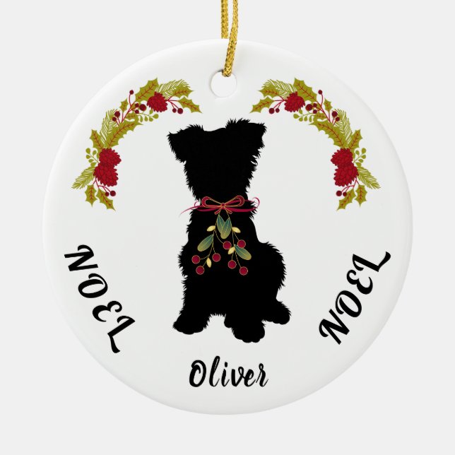 Scruffy Mutt Noel Noel Ceramic Christmas Ornament (Front)