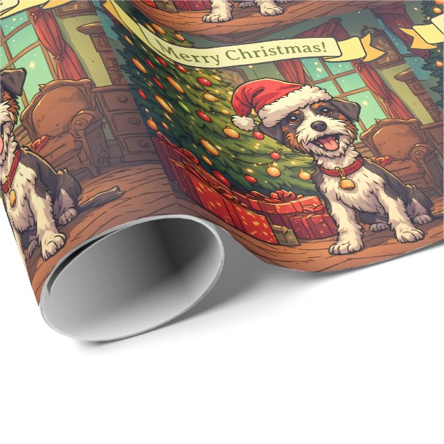 Scruffy Pup Christmas Tree Cheerful Your Message Wrapping Paper (Roll Corner)