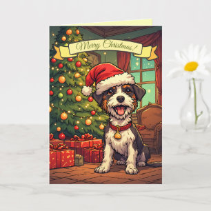 Scruffy Pup Santa Hat Christmas Tree Cheerful Card