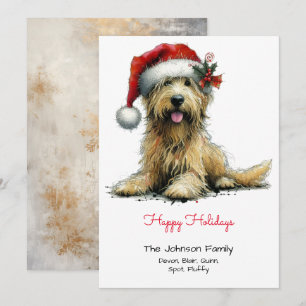Scruffy Puppy in a Santa Hat Red Happy Holiday Card