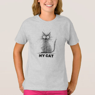 Scruffy Scribble Cat – Minimalist Whimsy T-Shirt