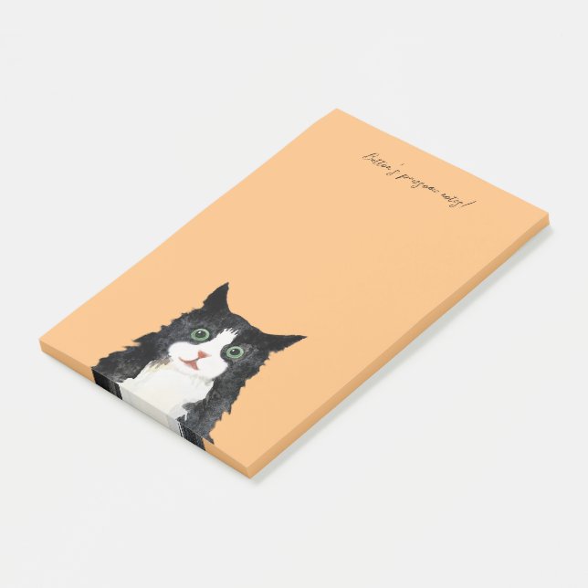 Scruffy tuxedo cat post-it notes (Angled)