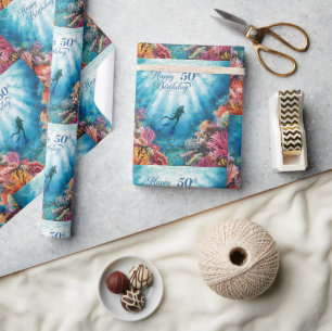 Scuba 50th birthday underwater birthday card  wrapping paper