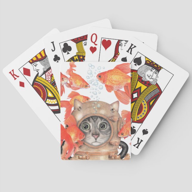 Scuba Cat Among the Fishes Playing Cards (Back)