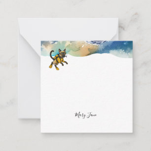 Scuba Cat Diving Blue Wet Suit Card