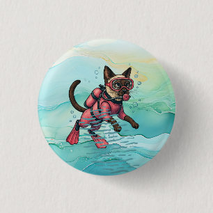 Scuba Cat is diving  Underwater  3 Cm Round Badge