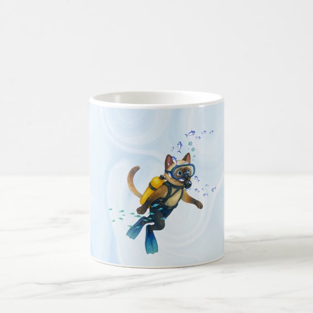 Scuba Cat is diving  Underwater  Coffee Mug (Center)
