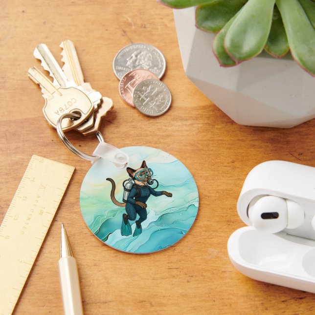 Scuba Cat is diving  Underwater  Key Ring (Desk)