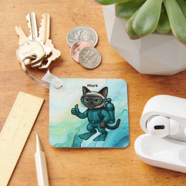 Scuba Cat is diving  Underwater  Key Ring (Desk)