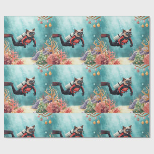 Scuba Cat Underwater Holiday  Merry Christmas  Wrapping Paper