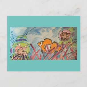 Scuba Cats Watercolor Postcard