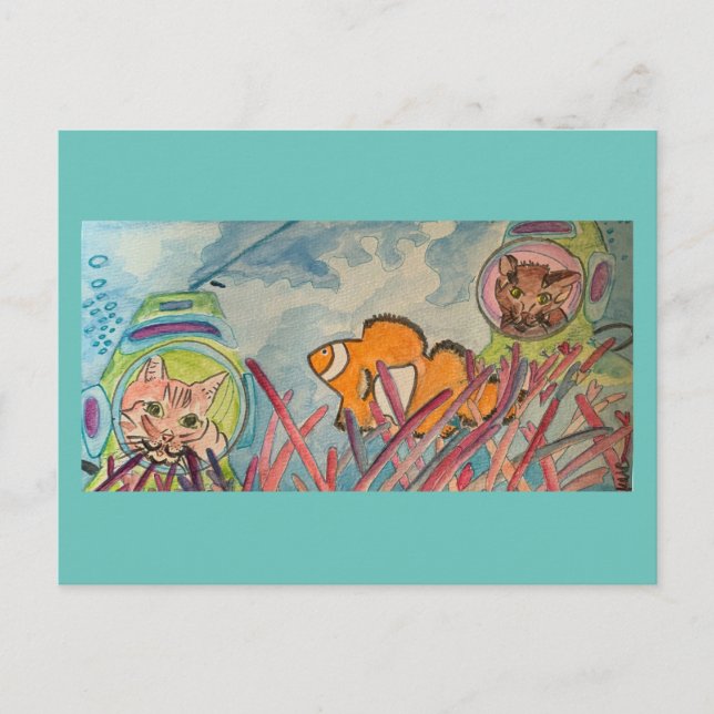 Scuba Cats Watercolor  Postcard (Front)