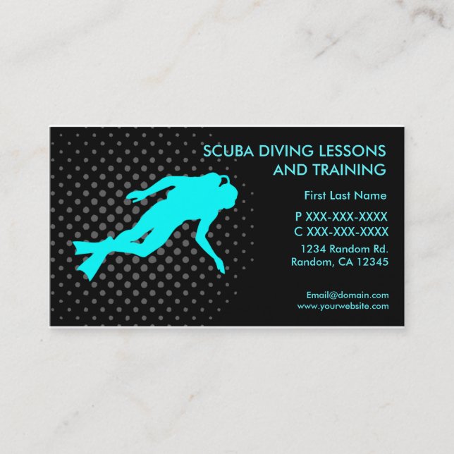 Scuba dive lessons training custom business cards (Front)