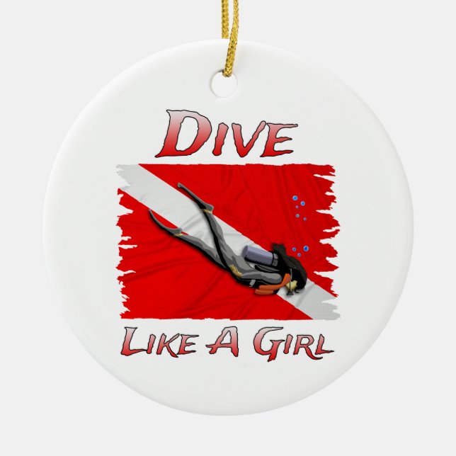 SCUBA Dive Like A Girl Ceramic Tree Decoration (Front)