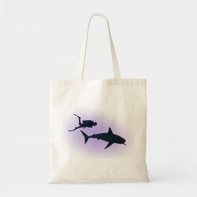 SCUBA diver and shark Tote Bag (Front)