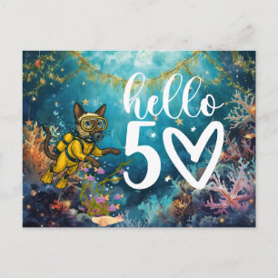 Scuba Diver Cat 50th Birthday under the sea Postcard