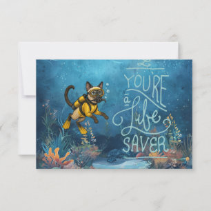 Scuba Diver Cat diving under the sea Thank You Card
