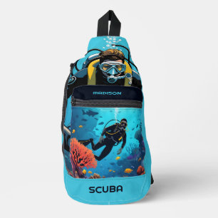 Scuba Diver custom name Sling Bag