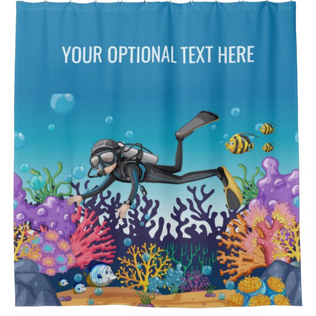 Scuba Diver custom text shower curtain (Front)