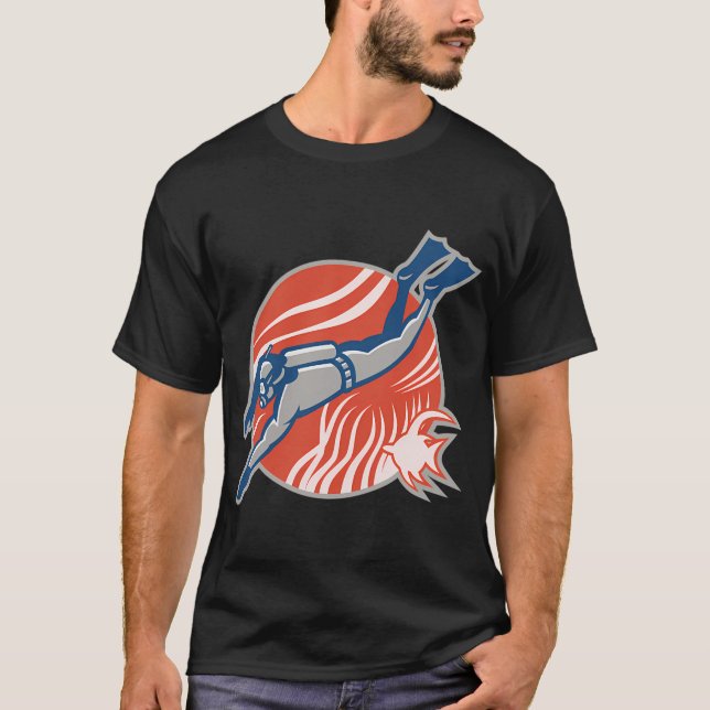 Scuba Diver Diving Retro T-Shirt (Front)