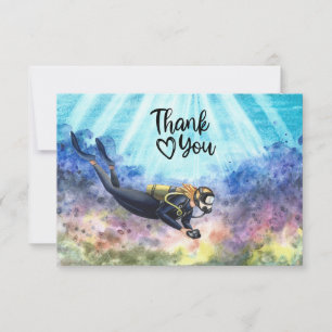 Scuba Diver diving under the sea Thank You Card