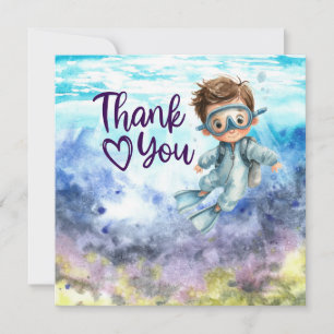 Scuba Diver diving under the sea Thank You Card