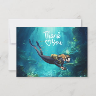 Scuba Diver diving under the sea Thank You Card