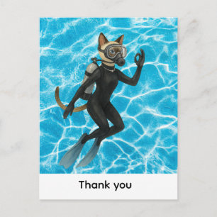 Scuba Diver for Siamese cat lover Postcard