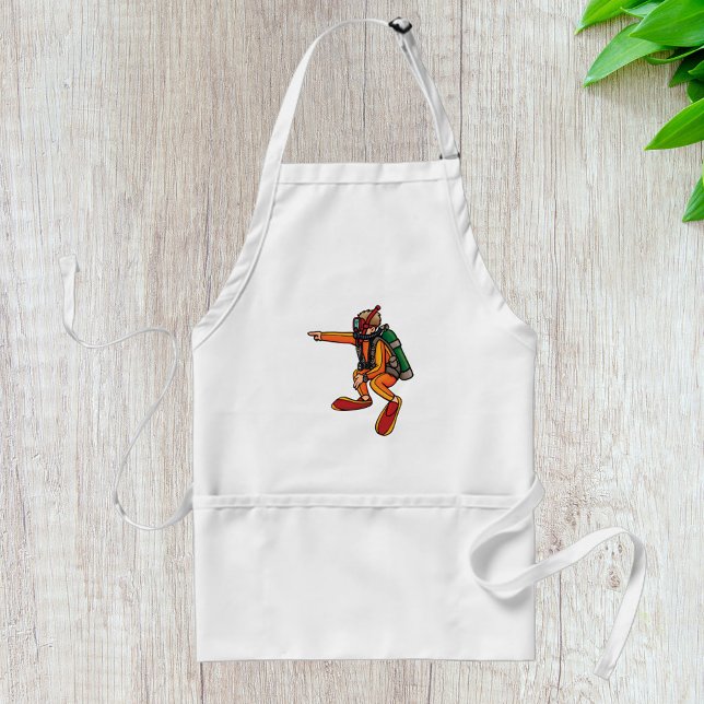 Scuba Diver in Orange Wetsuit Pointing Standard Apron (Creator Uploaded)