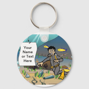 Scuba Diver - Male Cartoon by PrintedPerfection Key Ring