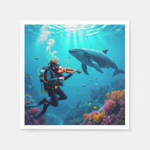 Scuba Diver Playing a Violin For a Whale Napkin