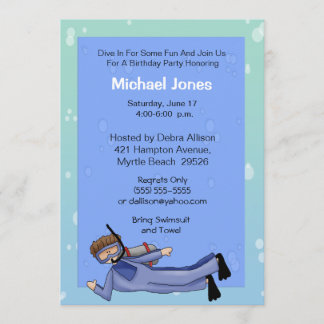 Scuba Diver Pool Party Birthday Invitation