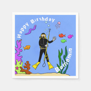 Scuba diver sea life cartoon napkin