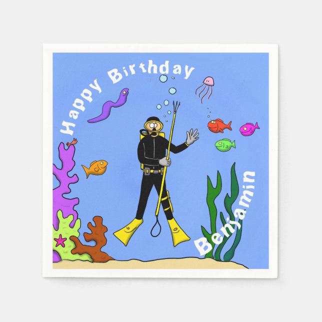 Scuba diver sea life cartoon napkin (Front)