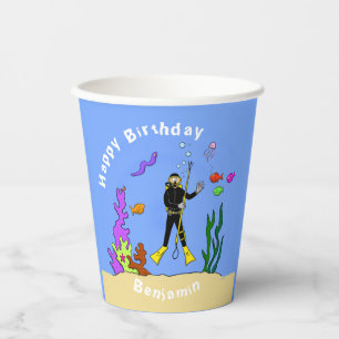 Scuba diver sea life cartoon paper cups
