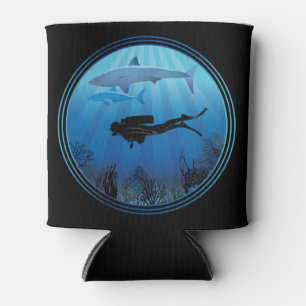 Scuba Diver Shark Diving Can Cooler