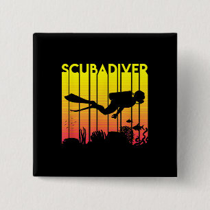 Scuba Diver Silhouette Diving Swimming Sea Diver 15 Cm Square Badge